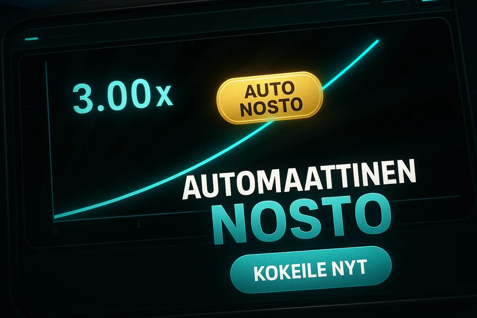 Fotorealistinen suomalainen kasinobanneri, Aviator-kerroingraafi ja automaattinen nosto x3.00